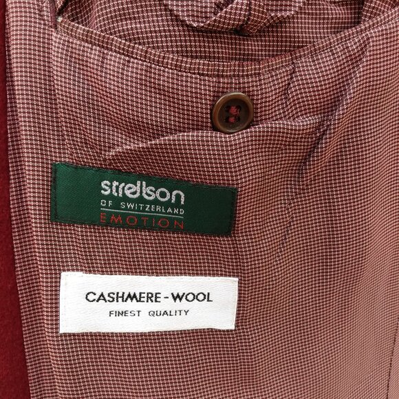 Vintage Cashmere Sport Coat Suit Jacket Blazer Strellson Burgundy Red 45" Chest - Picture 8 of 10